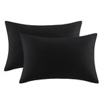 Aisbo Pillowcases 2 Pack - Black Standard Pillow Case Set of 2, Soft Pair of Microfiber Plain Pillow Cover 50x75 cm with Envelope Closure