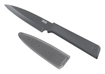 Kuhn Rikon Paring Knife for Fruit, Vegetables and Cheese, Japanese Stainless Steel Blade with Non-Stick Coating, Secure Grip Non-Slip Handle, Finger Guard and Safety Sheath, Grey - Colori+