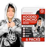 72 HRS Disposable Hooded Rain Poncho - Disposable Rain Poncho with Hood for Kids - Emergency Ponchos Family Pack (6-Pack)