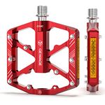 Bike Pedals 9/16 Inch - Bicycle Pedals with Reflectors - 3 Sealed Bearings MTB Pedals Wide Platform Pedals for Mountain Bike, BMX, Road Bike Pedals (Red)