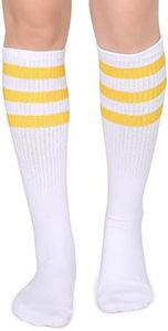 Henwarry Classic Triple Stripes Over the Calf Cotton Retro Tube Socks for Men and Women (A03-Yellow/White)
