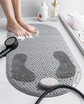 Yolife Shower mat Non Slip Bath Mat,40X80 CM Shower Foot Scrubber Mat with Removable Pumice Stone,TPE Shower Stall Mat Foot Cleaning Massage Mat with Suction Cups & Drain Holes