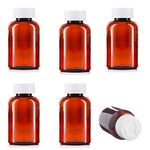 100ml Pill pots with lids, Empty Plastic Medicine Amber Bottles, Pill Storage pots, Screw caps, Strong Medicine Storage pots, Dispenser (6)