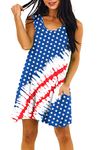 Deerose Women 4th of July Dress Sleeeveless Patriotic V Neck Dresses with Pockets, Usa Flag Tie Dye, X-Large