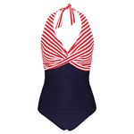 Gothden Women Retro Beachwear Halterneck Swimsuit One Piece Swimsuit Tummy Control Bathing Suits Plus Size Swimwear Bikini Bathing Suit