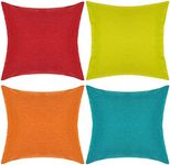 yeabwps Pack of 4 Decorative Outdoor Waterproof Throw Pillow Covers ONLY Square Garden Cushion Cases for Patio, Couch, Tent and Sofa, 18 x 18 Inches, (Yellow, Red, Orange, Blue-Green)