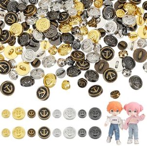 FINGERINSPIRE 160 pcs Mini Metal Round Buttons 4 & 6mm in Diameter 4 Color 2 Style Anchor Pattern Mini Sewing Buttons Small Buttons for Doll Clothes Alloy Round Buttons for DIY Crafts Sewing