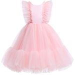 Weileenice Flower Girl Princess Dress Light Pink Ruffle Tulle Beads Little Girls Bridesmaid Party Pageant Ceremony Prom Formal Ball Gown 5 6 Toddler Wedding Birthday Evening Fancy Tutu Dresses Peach