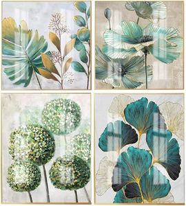 DCIDBEI 30 x 40/30cm 4 Pcs Diamond Painting fashion |Elegante Simple 5D Diamante Pintura Lujo Ligero|Bordado Diamante Kit Completo Hojas Verde y Dorado|Salón Dormitorio Decoración Artesanía