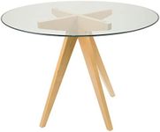 SK Designer Living Jean Prouve Inspired Round Glass Dining Table | 100cm - Natural