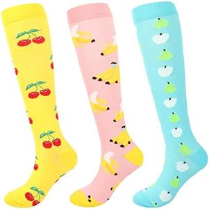 Junely 3 Pairs Compression Socks for Women Knee High for Running Work Support Nurses Pregnancy Travel, Fruit, One Size