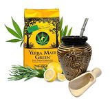 Mate Green Cannabis Yerba Mate Tea Set | Natural Strong Energy Drink | Mate Tea Complete Set | Begginer's Kit | Yerba Mate GREEN CANNABIS Booster 400g|Ceramic Bird Cup Gourd 300ml | Stainless Bombilla