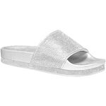 Women’s Rhinestone Glitter Crystal Slide Footbed Platform Sandal Slippers (11, Silver)