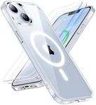 ORETECH Magnetic Case for iPhone 14,iPhone 13 Case with 2X Screen Protector Compatible with MagSafe Wireless Charging Protective Shockproof Military Protection Matt Frosted Back Case,Clear