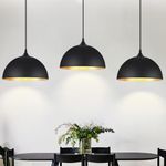 3 Pack Pendant Lights for Kitchen Island Modern Pendant Lighting Fixtures Dome Hanging Vintage Ceiling Light Fixture for Dining Room Living Room Foyer Entryway Bedroom Hallway, E26 Base, Black