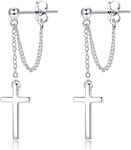 Sllaiss 925 Sterling Silver Minimalist Cross Dangle Earrings for Women Men Tiny Punk Dangling Earrings Small Cross Drop Earrings Chain Butterfly Buckle
