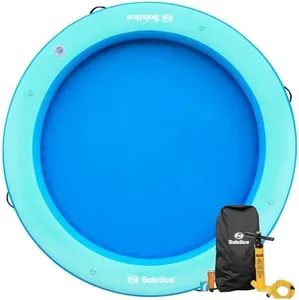 SOLSTICE 6-Person Circular Mesh Hangout Ring Inflatable Dock, Floating Water Raft Platform, 8ft - Round Outdoor Design for Lake, River, Swimming Pool & Beach, Includes Carry Bag