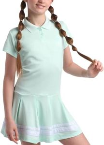 Reebok Girls' Dress - Short Sleeve Active Performance Pique Polo Tennis Dress - Summer Casual Pleated Skirt Polo Dress (7-12), Size 10, Aqua Dust Baby Mint