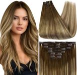 Full Shine Clip in Hair Extensions Real Human Hair Balayage Clip in Extensions Straight Remy Hair Medium Brown Ombre Blonde Mix Light Brown Short Hair Extensions Clip ins Double Weft 12 Inch 7 Pcs