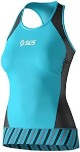 SLS3 Triathlon Top Women - Slim & Athletic Fit Tri Top Women - Comfortable Triathlon Shirts Women Cycling Jersey - Tri Kit Women Singlet Tank Top, No Shelf Bra (Black/Martinica Blue, Medium)