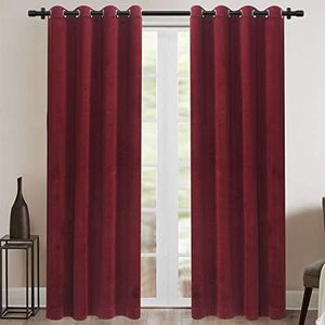 Rose Home Fashion Velvet Blackout Curtain Set with Eyelet, 2 Panels Thermal Insulated Velvet Curtains for Living Room Bedroom, 66 X 90(W X L), Burgundy