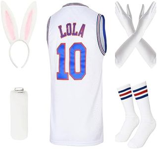 POUCMOVA Halloween Basketball Jersey 10# Lola Jersey Cosplay Movie Jerseys for 90s Hip Hop Party Costume With Rabbit Party Accessories White XS