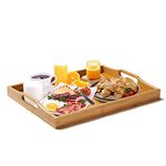 Large Wooden Trays for Serving, Bamboo Serving Tray with handles for Eating Food, Dinner, Used in Bedroom, Living Room, Kitchen, Bathroom, Hospital