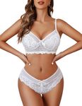 Avidlove Women Lingerie Set Lace Bra and Panty Outfits Strappy Babydoll Set White L