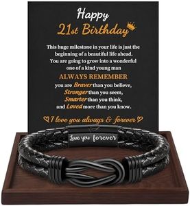 21st Birthday Gifts for Him, Happy Birthday Gift for Men Leather Bracelet Love You Forever Engraved I Love You Gifts for Him Son Boyfriend Linked Together Infinity Bracelets