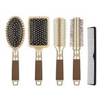 Partideal 5 Pcs Hair Brush Set Anti Static Massage Oval Comb Round Hair Brush Vent Hair Brush Detangling Brush Paddle Brush for Women Men(Gold)