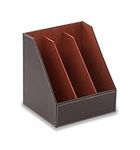 OSCO Brown Faux Leather Triple Magazine Rack | A4 | File Holder | Paperwork Organiser | Shelf Tidy | Document Storage | Catalogue Bin | Brochure Display | 29cm Wide | Felt Bottom