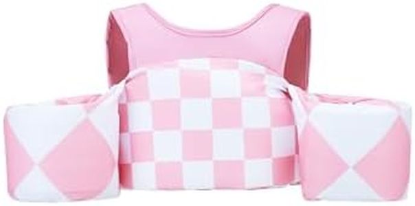 KIDSco. Swim Vest for Kids 30-50 lbs | Toddler Swimming Aid with Shoulder Strap and Water Wings | Cute Swim Floaties for Boys and Girls 2 to 6 Years for Pool and Beach (Pink Checkerboard)