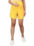 The Mom Store Maternity Shorts for Pregnancy - Stretchy Comfort Fit Pregnancy Shorts for Expecting Moms - Breathable Cotton Fabric with Adjustable Drawstring Waistband(Yellow, 2XL)