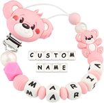 Dummy Clips Personalised Name for Boys Girls Soother Chain Teddy Bear Customized Pacifier Holder(Pink)