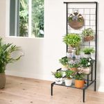 ecofynd Bloom Metal Planter Stand for Living Room, Plant Stand for Balcony, Flower Pot Holder for Indoor & Outdoor, Garden Rack for Patio Plants, 4 Tier, (Black)