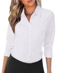 Zeagoo Oversized Button Up Shirt Women Long Sleeve V Neck Tops Collared Shirts Casual Work Office Blouses White