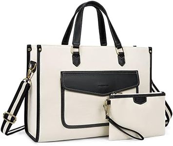 Missnine Tote Bag Canvas Laptop Bag for Women 15.6 inch Casual Work Bags with Clutch Purse Computer Shoulder Bag 2 PCS Set