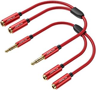 JSAUX Headphone Splitter 【2pack】 Audio Splitter 3.5mm Male TRS to 2 Dual 3.5mm Female Adapter Nylon-Braided Stereo Y Aux Cable Splitter [Red]