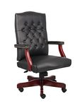 Boss Office Products B905-BK Classic Executive Caressoft Chair with Mahogany Finish in Black