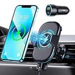 Mohard Wireless Car Charger Mount with QC 3.0 Charger Adapter, Max 15W Qi Fast Charging Car Mount, 360° Rotation Air Vent Car Phone Holder Compatible with iPhone 15 Pro Max/14/13, Galaxy S24 Ultra/S23