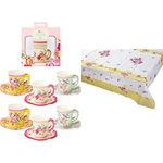 TalkingTablesVintage Floral Tea PartyPaper Cups and SaucersPack of 12Mixed Colours & Truly Scrumptious Tea Party Floral Table Cover Rectangular, Paper, Pink and Yellow, 180 x 120cm, 70" x 47"