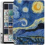 DuraSafe Cases for iPad 10.2 Inch 9 8 7 2021 2020 2019 [iPad 9th / 8th / 7th Gen ] A2197 A2270 A2602 Magnetic Trifold Printed Pencil Holder Transparent Soft Silicone TPU Back Cover - Starry Night