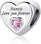 KunBead Auntie Birthday Pink Heart I Love You Forever Bead Charms Compatible with Pandora Bracelets for Women Gift from Niece