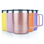 yoelike Insulated Coffee Mug with Handle, 410ml/14oz Double Wall Vacuum Stainless Steel Travel Coffee Mug Spill Proof, Powder Coated Camping Mug for Office Outdoor Hot Cold Drinks Purple Rose Gold