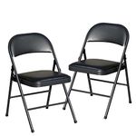 Folding Chair, BOOSDEN Foldable Chair, Set of 2, Faux Leather Fold Up Chair for Home, Office, Dining, Portable and Compact Metal Frame Folding Seat, Padded Fold Out Chair Indoor & Outdoor, Black