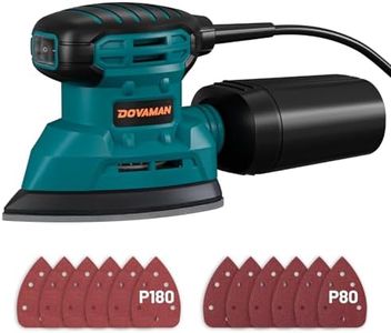 DOVAMAN DLS03A Detail Sander, 130W Palm Sander Tool, Dust Collection System, 12PCS Sandpaper, 12000RPM Compact Hand Tool for Wood Steel Surfaces