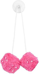 4 cm Car Hanging Furry Dice, Car Mirror Hanging Fluffy Dice, Car Mirrior Hanging Fluffy Furry Dice, 1 Pair of Hanging Couple Car Pendant with Dots for Car Interior Ornament Decor (Pink)