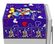 Kuber Industries Disney Mickey Printed Satin Fridge Top Cover with 6 Utility Side Pockets (Blue)