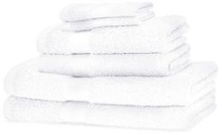 Amazon Basics 6 Piece Fade resistant Towel set for bathroom, 100% Cotton, soft and absorbent, 2 Bath + 2 Hand + 2 Washcloths, White