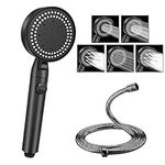 Shower Head and Hose, 5 Mode Water Saving Shower Heads Set, Powerful Handheld Showerhead with Water Stop Botton (Black)